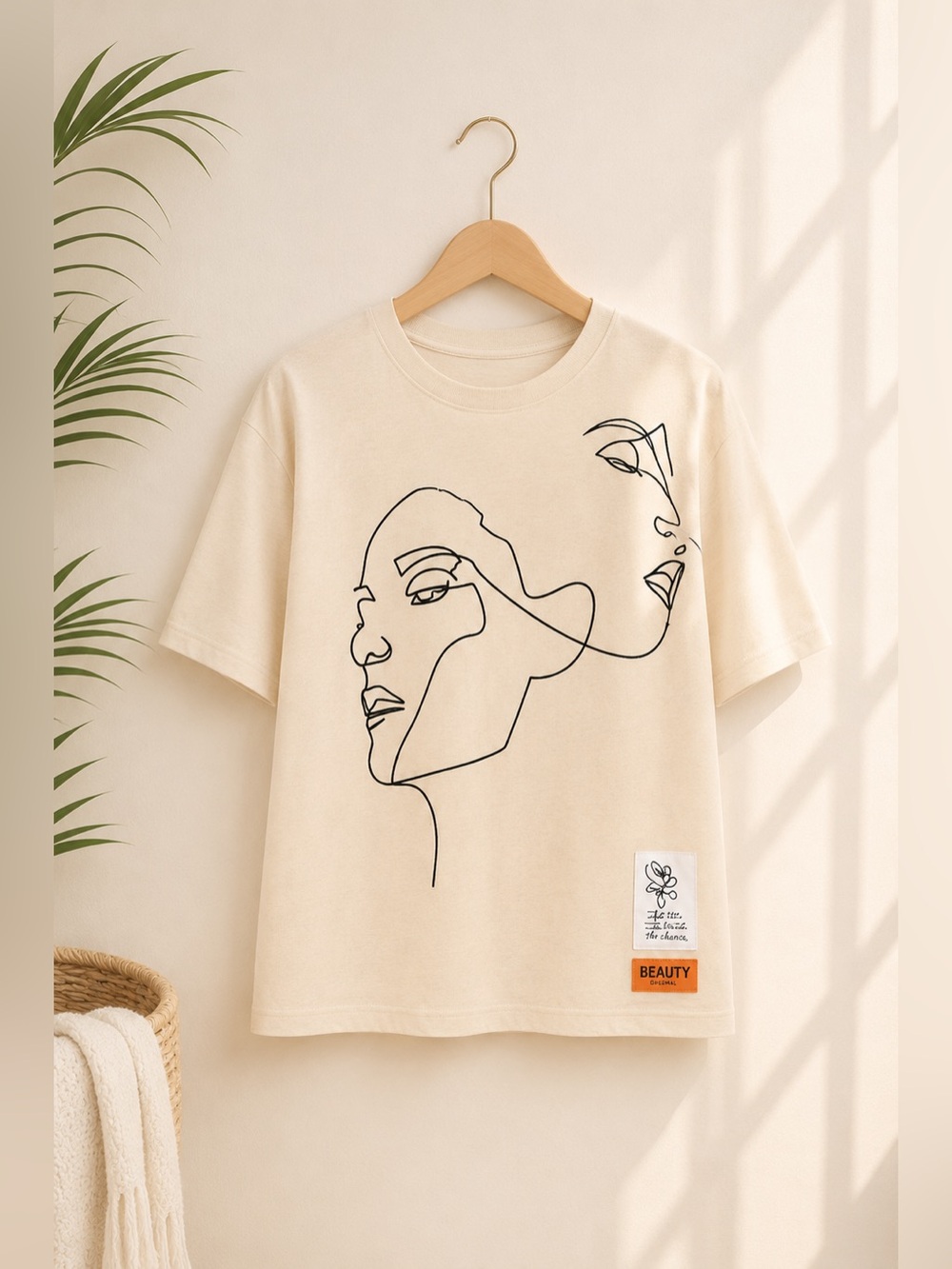 Beige Graphic Women Top